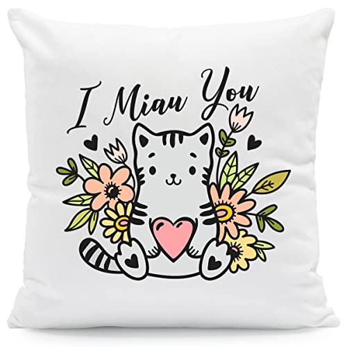 GRAVURZEILE Kissen mit Spruch - I MIAU You - Bedrucktes Kissen mit Katzen Motiv - Geschenk für Freund Freundin zum Geburtstag Weihnachten Valentinstag - für Sie & Ihn - Größe mit Füllung von GRAVURZEILE