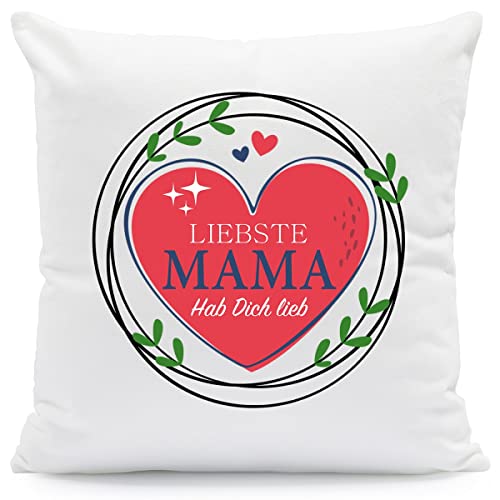 GRAVURZEILE Kissen mit Spruch - Liebste Mama Hab Dich lieb - Geschenk für Mama Oma zum Muttertag Geburtstag Weihnachten - Geschenk für Mama Farbe mit Füllung von GRAVURZEILE