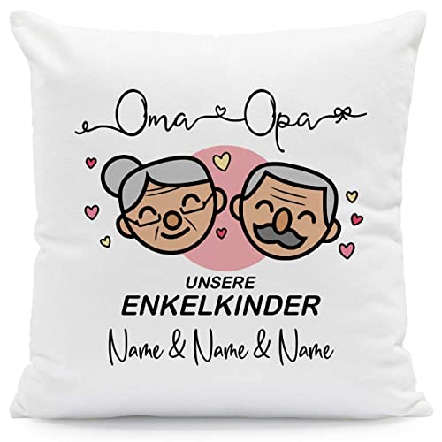 GRAVURZEILE Kissen mit Spruch - Oma & Opa Enkelkinder - Personalisiert mit Name - Geschenk für Oma & Opa zum Geburtstag Weihnachten - Größe mit Füllung, Farbe Enkelkinder von GRAVURZEILE