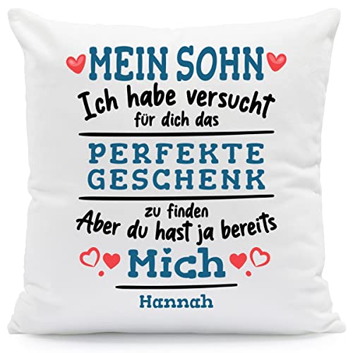 GRAVURZEILE Kissen mit Spruch Personalisiert mit Name - Geschenke für die ganze Familie - Größe: mit Füllung - Farbe: Mein Sohn (Ich Habe.) von GRAVURZEILE