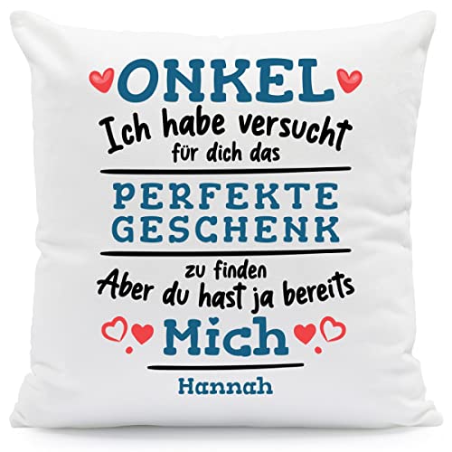 GRAVURZEILE Kissen mit Spruch Personalisiert mit Name - Geschenke für die ganze Familie - Größe: mit Füllung - Farbe: Onkel (Ich Habe.) von GRAVURZEILE