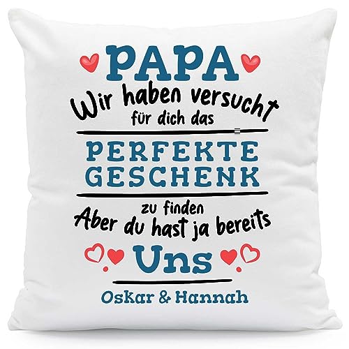 GRAVURZEILE Kissen mit Spruch Personalisiert mit Name - Geschenke für die ganze Familie - Größe: mit Füllung - Farbe: Papa (Wir haben.) von GRAVURZEILE