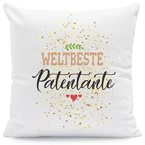 GRAVURZEILE Kissen mit Spruch - Weltbeste Patentante - Bedrucktes Zierkissen mit Reißverschluss - 40 x 40 cm - Geschenk für Sie & Ihn zum Geburtstag Weihnachten - Größe: Mit Füllung von GRAVURZEILE