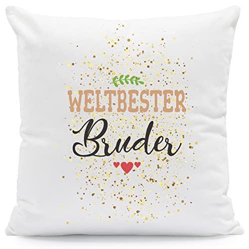 GRAVURZEILE Kissen mit Spruch - Weltbester Bruder - Bedrucktes Zierkissen mit Reißverschluss - 40 x 40 cm - Geschenk für Sie & Ihn zum Geburtstag Weihnachten - Größe: Mit Füllung von GRAVURZEILE