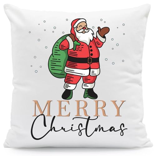 GRAVURZEILE Kissen mit Weihnachtsmotiv - Merry Christmas Santa - Weihnachtsdeko - Geschenke für Sie & Ihn - Zur Weihnachtszeit zum Wichteln und als Geschenk für Frauen & Männer - Mit Füllung von GRAVURZEILE