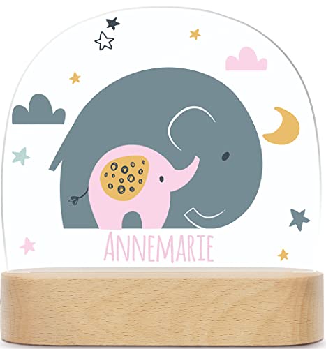 GRAVURZEILE Personalisiertes LED Nachtlicht für Kinder - Elefant Design - Personalisiert mit Namen - Nachttischlampe für das Kinderzimmer - Geschenk für Kinder & Babys - Baby Geschenk - Rosa von GRAVURZEILE