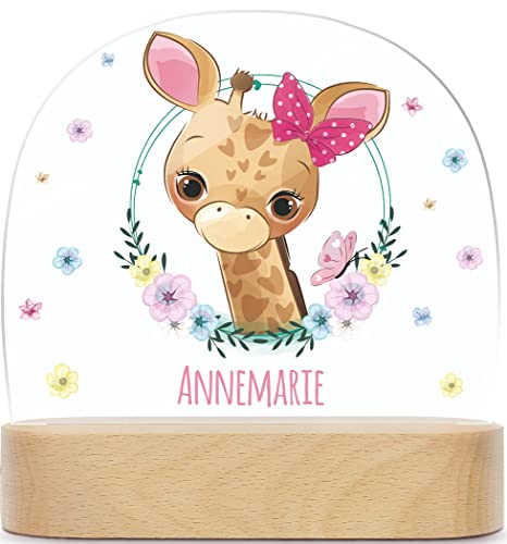 GRAVURZEILE Personalisiertes LED Nachtlicht für Kinder - Blumenkranz - Personalisiert mit Namen - Nachttischlampe für das Kinderzimmer - Geschenk für Kinder & Babys - Baby Geschenk - Giraffe von GRAVURZEILE