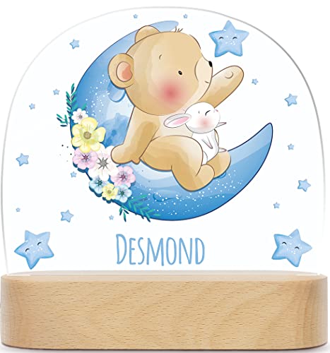 GRAVURZEILE Personalisiertes Kinder Nachtlicht - Mond Design - LED Nachttischlampe für das Kinderzimmer - Personalisierte Geschenke für Kinder & Babys - Geschenk zur Geburt - Babygeschenk - Bär von GRAVURZEILE