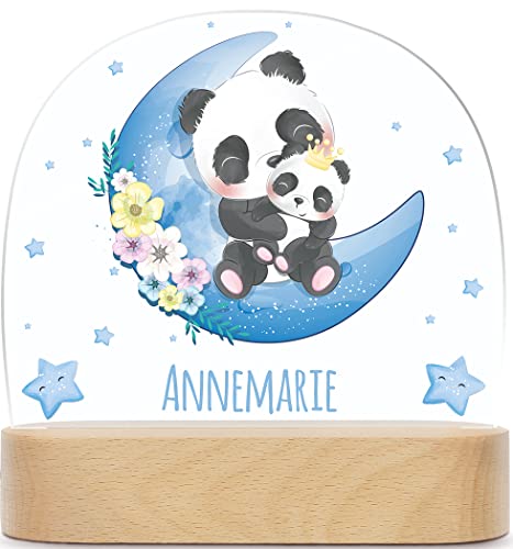 GRAVURZEILE Personalisiertes Kinder Nachtlicht - Mond Design - LED Nachttischlampe für das Kinderzimmer - Personalisierte Geschenke für Kinder & Babys - Geschenk zur Geburt - Babygeschenk - Panda von GRAVURZEILE