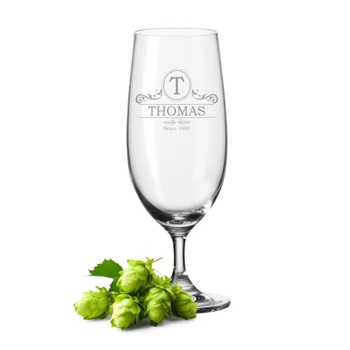 GRAVURZEILE Leonardo Bierglas mit Gravur - Ornament - Personalisiert mit Namen & Datum - Biertulpe als Geschenk - Geschenkidee für Männer - Geschenke für Papa zum Vatertag - 280 ml von GRAVURZEILE