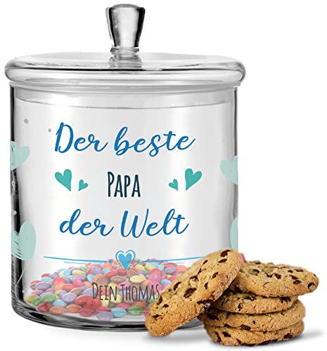 GRAVURZEILE Leonardo Keksglas - Bester Papa der Welt - Keksdose Bonbonglas mit Deckel & Namen - Geschenk für Papa zu Vatertag Valentinstag Geburtstag Weihnachten - Geschenk für Männer Ihn Vater von GRAVURZEILE