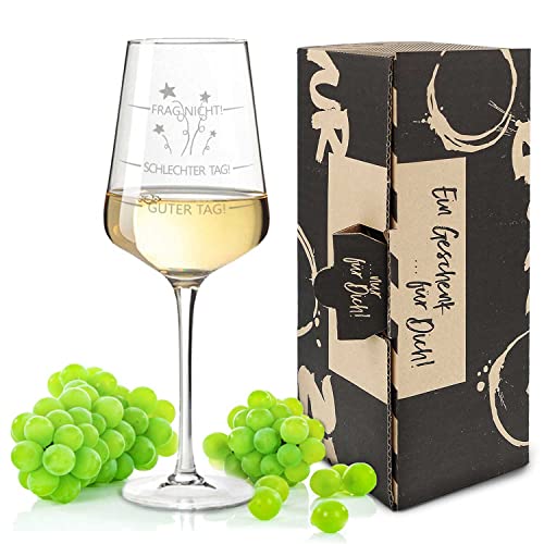 GRAVURZEILE Leonardo Puccini Weinglas mit Gravur - Schlechter Tag, Guter Tag, Frag nicht - Witziges Geschenk für Sie & Ihn - Wie war dein Tag? - Geschenke für Weinliebhaber von GRAVURZEILE