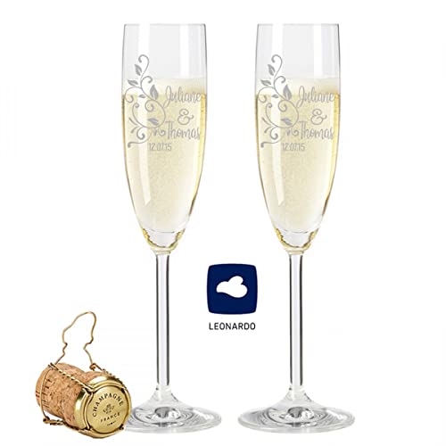 GRAVURZEILE Leonardo Sektgläser - Floral Design - personalisiert mit Wunschgravur Namen & Datum - als Geschenk zur Hochzeit, Verlobung oder zum Jahrestag - das perfekte Hochzeitsgeschenk von GRAVURZEILE