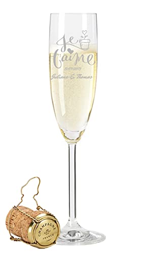 GRAVURZEILE Leonardo Sektgläser mit Gravur von Namen & Datum im - Je t'aime Design - als Geschenk zur Hochzeit, Verlobung oder zum Jahrestag - das perfekte Hochzeitsgeschenk - Farbe: Einzelglas von GRAVURZEILE