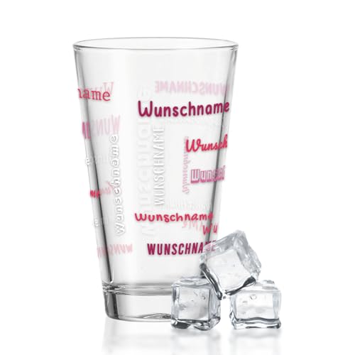 GRAVURZEILE Leonardo Wasserglas mit UV-Druck - Namensglas Design - Individuelles Motiv personalisiert mit Wunschnamen in versch. Farben - Geschenk zum Kindergeburtstag - Farbe: Weiß - Rosa von GRAVURZEILE