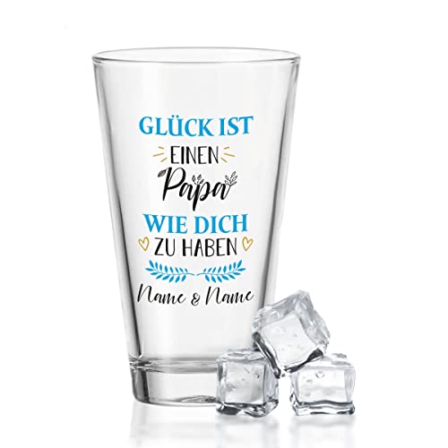 GRAVURZEILE Leonardo Wasserglas mit UV-Druck - im Glück ist einen Papa Design - mit Wunschnamen - Geschenk zum Vatertag - Für den besten Papa der Welt von GRAVURZEILE