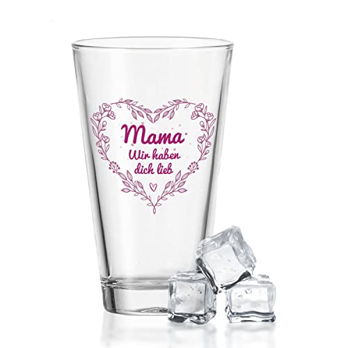 GRAVURZEILE Leonardo Wasserglas mit UV-Druck - im Mama wir haben dich lieb Design- Trinkglas für die beste Mama der Welt - Geschenk zum Muttertag von GRAVURZEILE