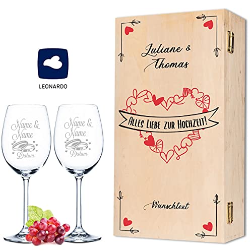 GRAVURZEILE Leonardo Weingläser - Heart Collection Design - graviert mit Namen & Datum - inkl. Vintage Holzkiste - Geschenk zur Hochzeit, Verlobung & Jahrestag - ein perfektes Hochzeitsgeschenk GRAVURZEILE Leonardo Weingläser - Heart Collection Design - graviert mit Namen & Datum - inkl. Vintage Holzkiste - Geschenk zur Hochzeit, Verlobung & Jahrestag - ein perfektes Hochzeitsgeschenk von GRAVURZEILE