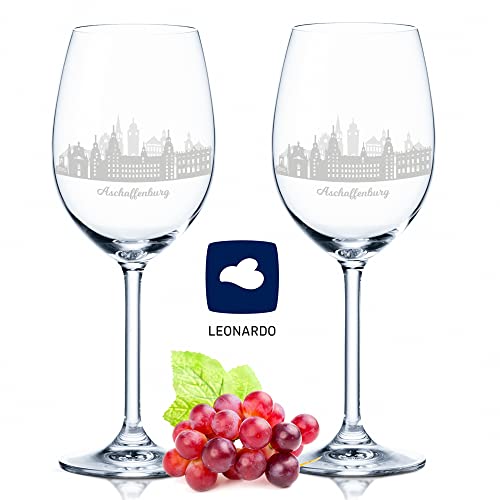 GRAVURZEILE Leonardo Weingläser mit Gravur - Skyline Aschaffenburg im Set - Hochwertige 360° Lasergravur - schönes Geschenk als Andenken, Souvenir oder für Sammler & Weingenießer zum Geburtstag von GRAVURZEILE