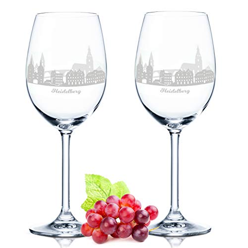 GRAVURZEILE Leonardo Weingläser mit Gravur - Skyline Heidelberg im Set - Hochwertige 360° Lasergravur - schönes Geschenk als Andenken, Souvenir oder für Sammler & Weingenießer zum Geburtstag von GRAVURZEILE