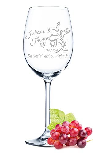 GRAVURZEILE Leonardo Weinglas - Du machst mich so glücklich - personalisierte Gravur von Namen & Datum - Geschenk für Sie & Ihn - Liebesbeweis Geschenk für den Valentinstag von GRAVURZEILE