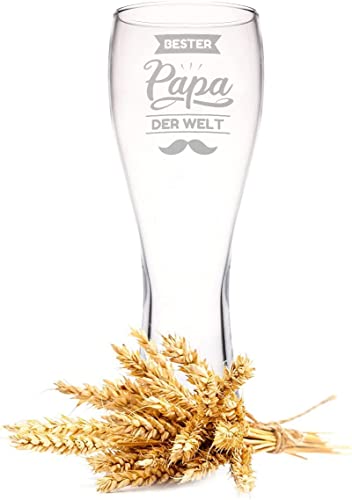 GRAVURZEILE Leonardo Weizenglas mit Gravur - Bester Papa der Welt V2 - Geschenk für Papa ideal als Vatertagsgeschenk - 0,5l - Bierglas als Geburtstagsgeschenk für Männer - Geschenk für Ihn von GRAVURZEILE