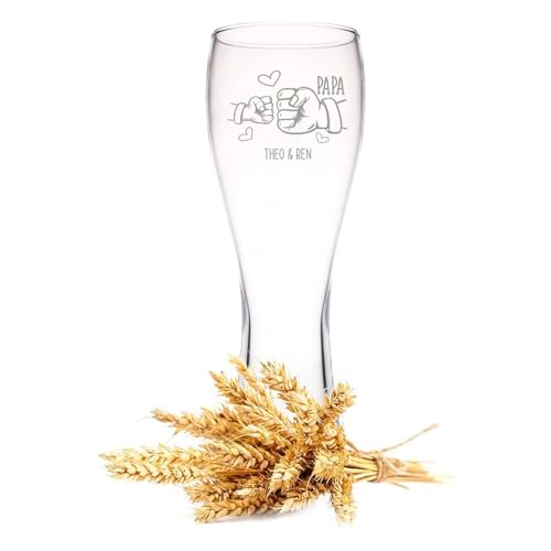 GRAVURZEILE Leonardo Weizenglas mit Gravur - Fistbump Papa - Personalisiert mit Name - Geschenke für Papa zum Vatertag als Vatertagsgeschenk in Geschenkkarton - Geschenke für Männer - 1 Kind von GRAVURZEILE