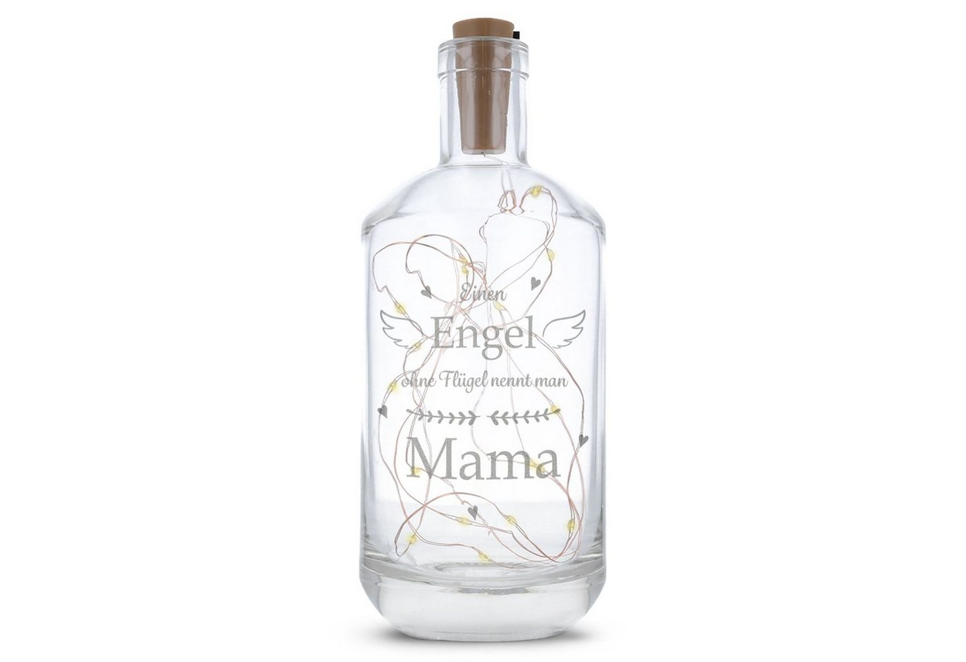 GRAVURZEILE Lichterkette Flasche mit Gravur - Engel ohne Flügel nennt man Mama, Glasflasche mit Lichterkette für Mama zum Muttertag von GRAVURZEILE