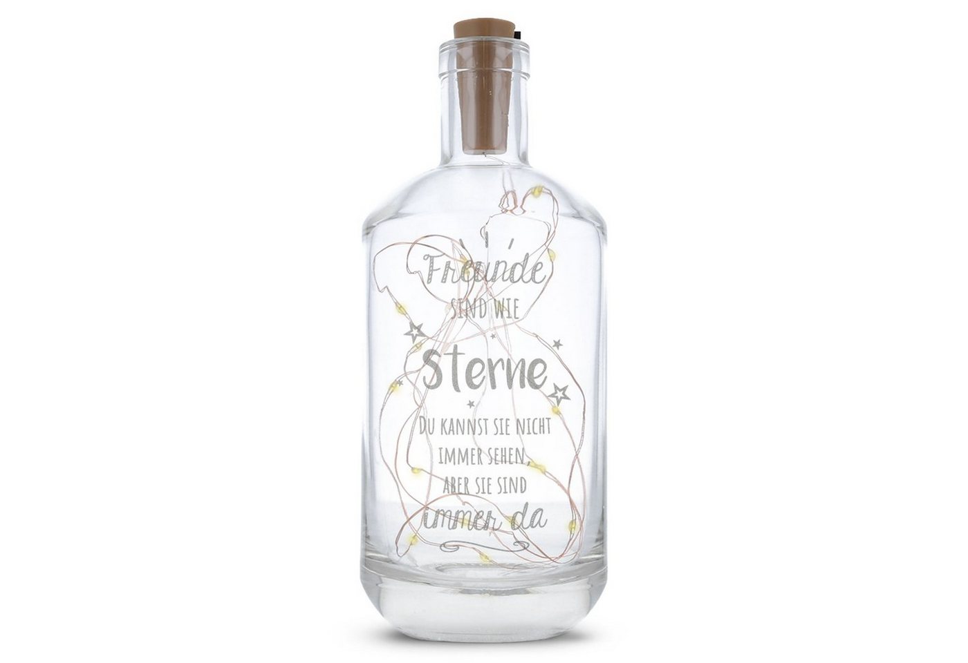 GRAVURZEILE Lichterkette Flasche mit Gravur - Freunde sind wie Sterne, 20 LEDs Lichterkette mit Schalter am Korken Drahtlichterkette von GRAVURZEILE