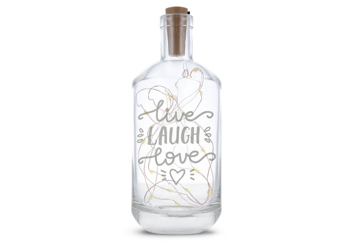 GRAVURZEILE Lichterkette Flasche mit Gravur - Live Laugh Love, 20 LEDs Lichterkette mit Schalter am Korken Drahtlichterkette von GRAVURZEILE