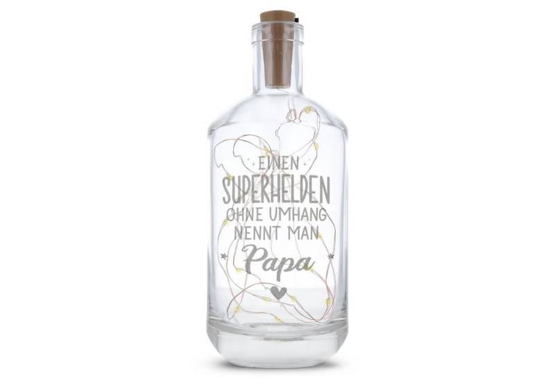 GRAVURZEILE Lichterkette Flasche mit Gravur - Superheld Papa Design, 20 LEDs Lichterkette mit Schalter am Korken Drahtlichterkette von GRAVURZEILE