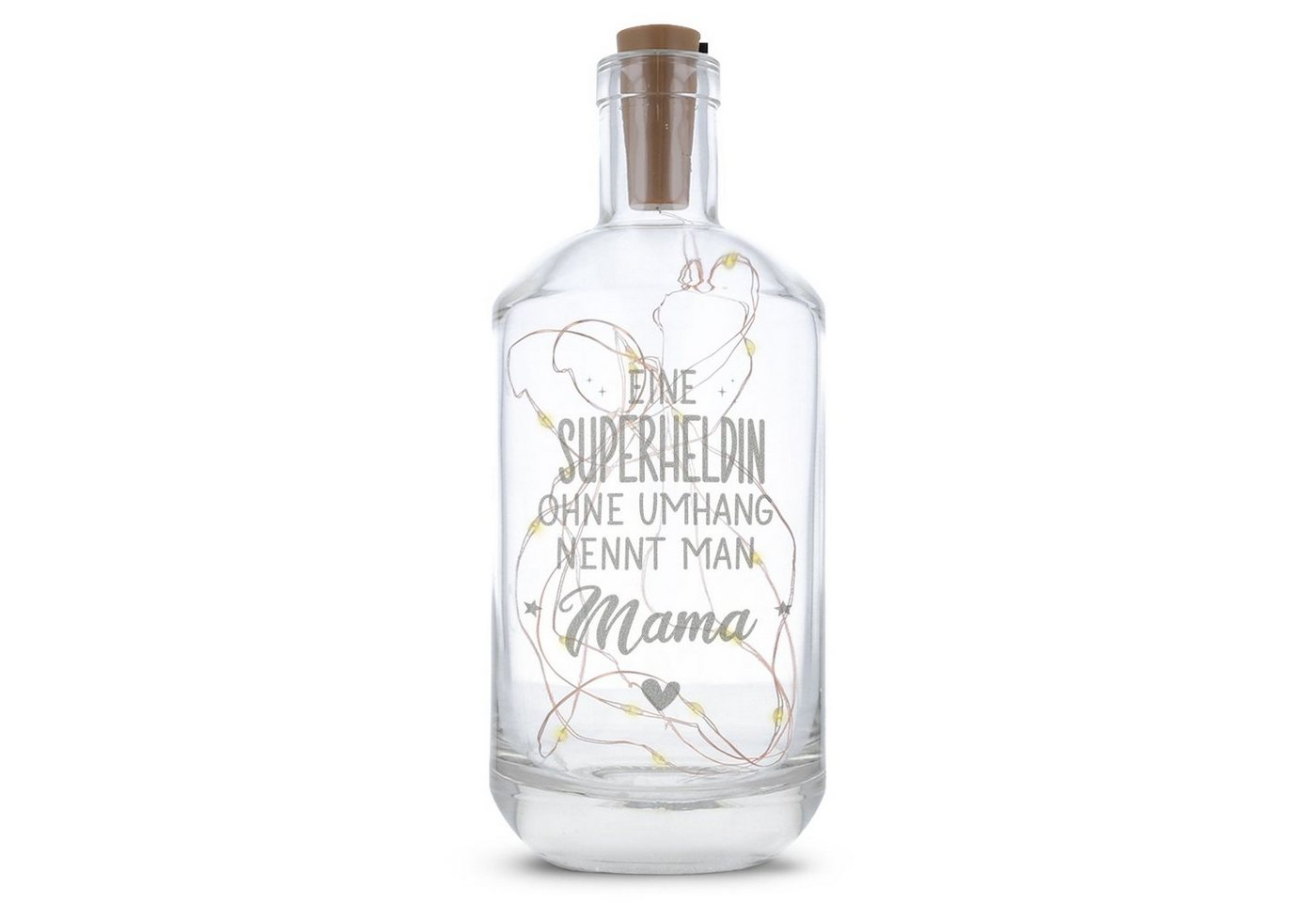 GRAVURZEILE Lichterkette Flasche mit Gravur - Superheldin Mama Design, 20 LEDs Lichterkette mit Schalter am Korken Drahtlichterkette von GRAVURZEILE
