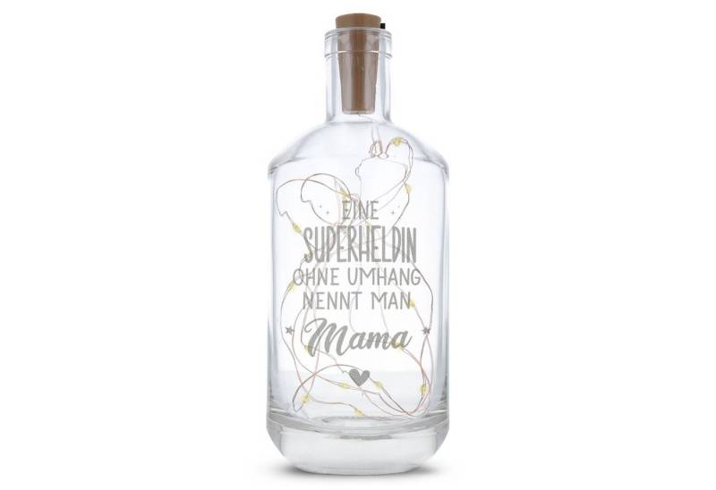GRAVURZEILE Lichterkette Flasche mit Gravur - Superheldin Mama Design, 20 LEDs Lichterkette mit Schalter am Korken Drahtlichterkette von GRAVURZEILE