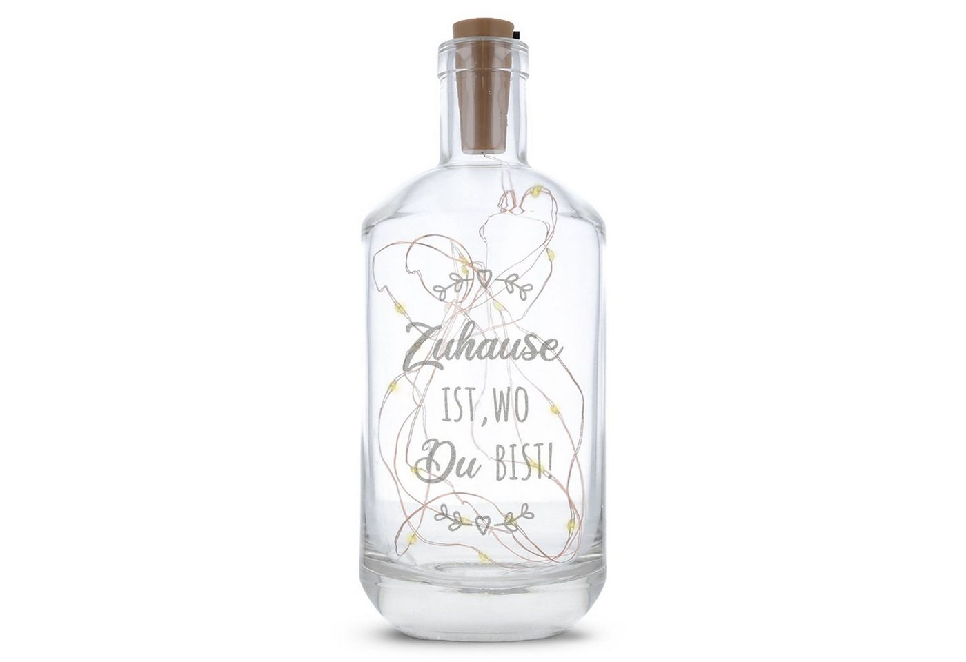 GRAVURZEILE Lichterkette Flasche mit Gravur - Zuhause ist wo du bist, 20 LEDs Lichterkette mit Schalter am Korken Drahtlichterkette von GRAVURZEILE