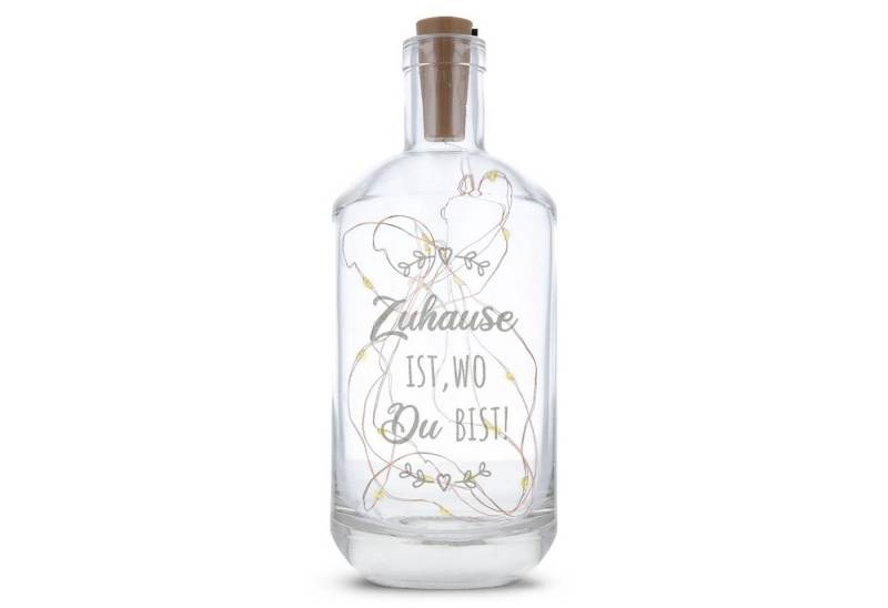 GRAVURZEILE Lichterkette Flasche mit Gravur - Zuhause ist wo du bist, 20 LEDs Lichterkette mit Schalter am Korken Drahtlichterkette von GRAVURZEILE