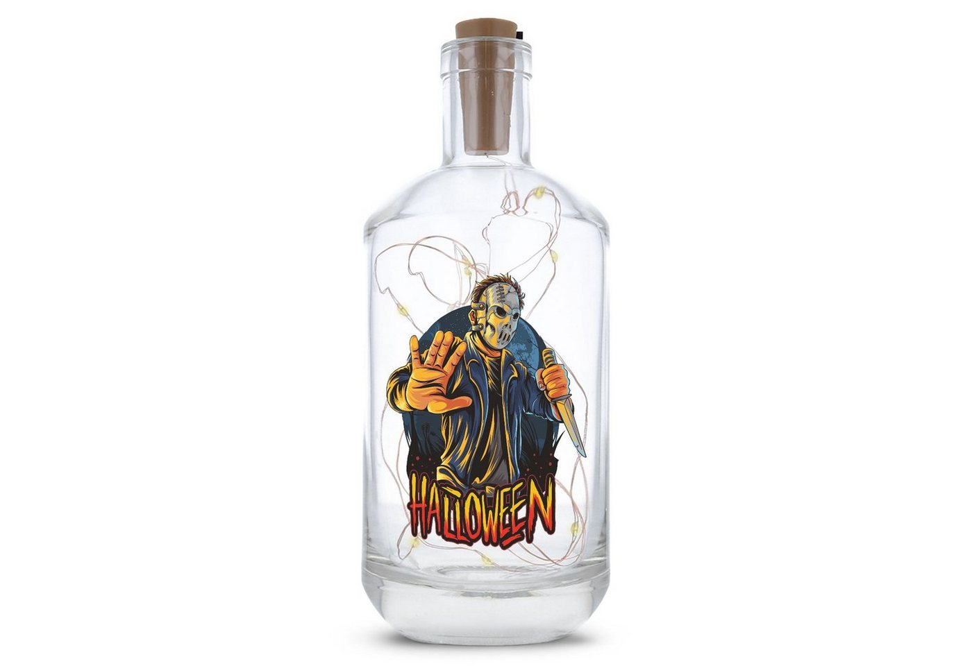 GRAVURZEILE Lichterkette Flasche mit UV-Druck - im Halloween Slasher Design, 20 LEDs Lichterkette mit Schalter am Korken Drahtlichterkette von GRAVURZEILE