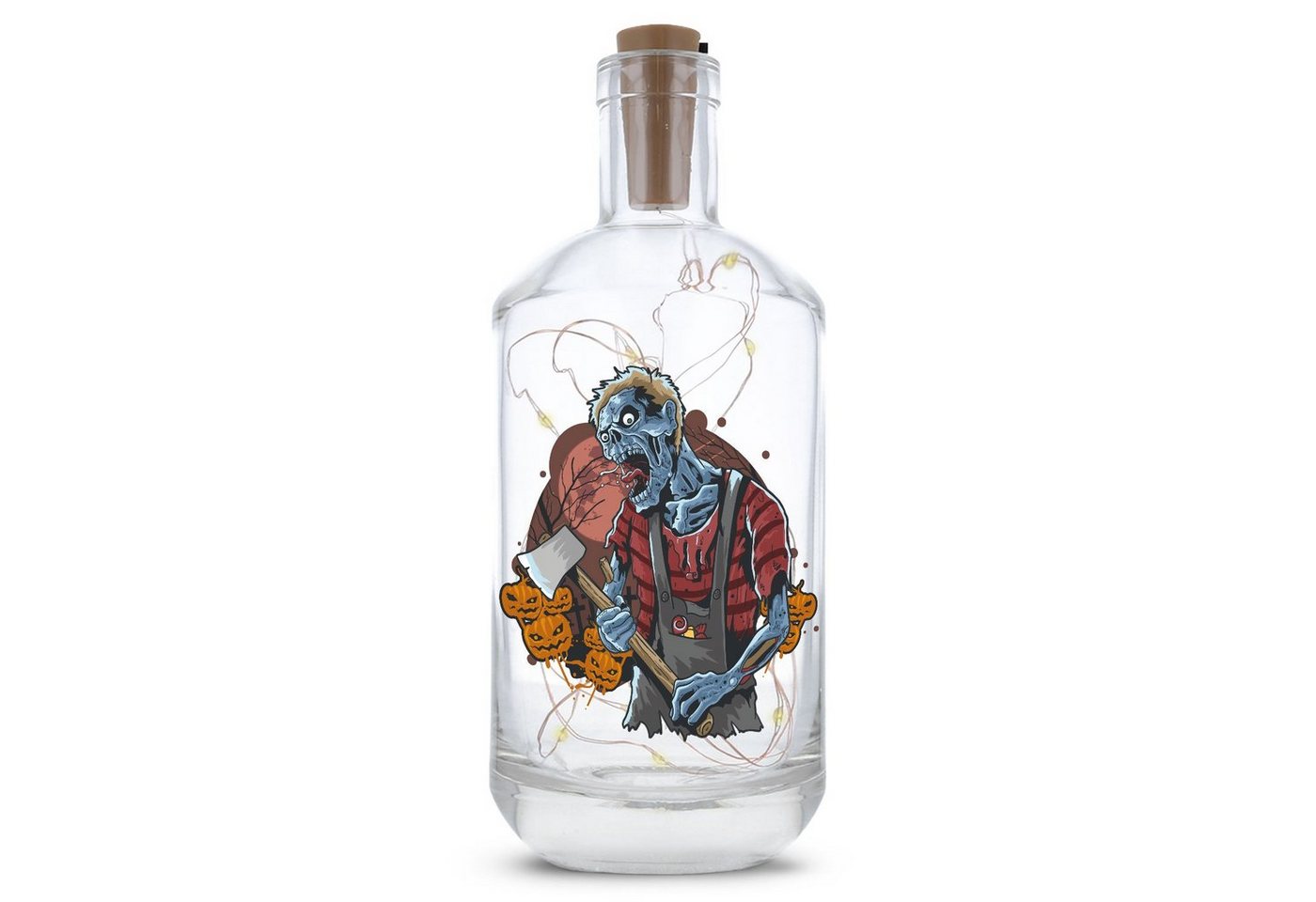 GRAVURZEILE Lichterkette Flasche mit UV-Druck - im Halloween Zombie Design, 20 LEDs Lichterkette mit Schalter am Korken Drahtlichterkette von GRAVURZEILE