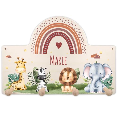 GRAVURZEILE Personalisierte Kinder Garderobe mit Wunschnamen fürs Babyzimmer - Kleiderhaken aus Holz mit schönen Motiven für Mädchen und Jungen - Kinderzimmer Deko - Mit Personalisierung von GRAVURZEILE