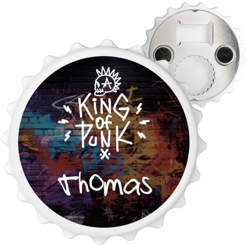 GRAVURZEILE Personalisierter Flaschenöffner in Kronkorkenform - Punk Design - Personalisiert mit Namen - Zum Öffnen von Flaschen mit Kornkorken und Drehverschluss - Kühlschrankmagnet Farbe King GRAVURZEILE Personalisierter Flaschenöffner in Kronkorkenform - Punk Design - Personalisiert mit Namen - Zum Öffnen von Flaschen mit Kornkorken und Drehverschluss - Kühlschrankmagnet Farbe King von GRAVURZEILE