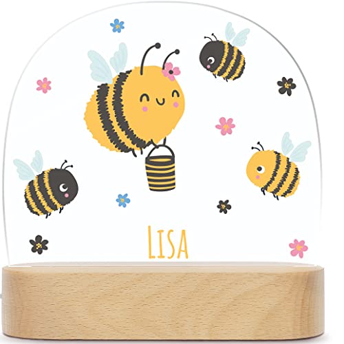 GRAVURZEILE Personalisiertes LED Nachtlicht für Kinder - Biene Design - Personalisiert mit Namen - Nachttischlampe für das Kinderzimmer - Geschenk für Kinder & Babys - Baby Geschenk von GRAVURZEILE