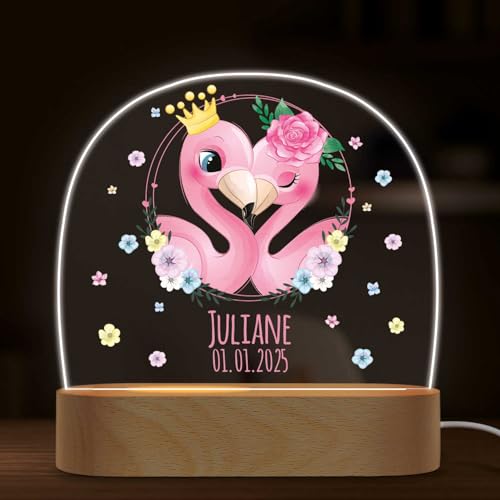 GRAVURZEILE Personalisiertes LED Nachtlicht für Kinder - Blumenkranz - Personalisiert mit Namen - Nachttischlampe für das Kinderzimmer - Geschenk für Kinder & Babys - Baby Geschenk - Flamingo von GRAVURZEILE