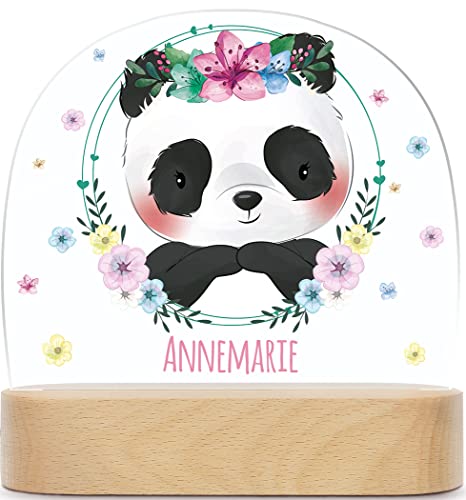 GRAVURZEILE Personalisiertes LED Nachtlicht für Kinder - Blumenkranz - Personalisiert mit Namen - Nachttischlampe für das Kinderzimmer - Geschenk für Kinder & Babys - Baby Geschenk - Panda Blume von GRAVURZEILE