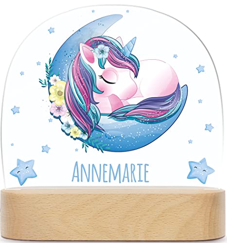 GRAVURZEILE Personalisiertes Kinder Nachtlicht - Mond Design - LED Nachttischlampe für das Kinderzimmer - Personalisierte Geschenke für Kinder & Babys - Geschenk zur Geburt - Babygeschenk - Einhorn von GRAVURZEILE