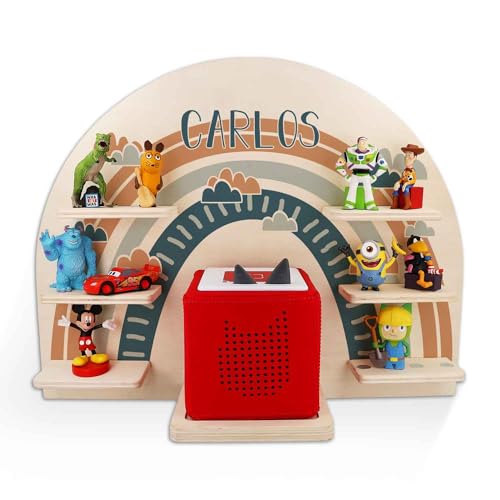 GRAVURZEILE Personalisiertes Toniebox Regal für Kinderzimmer - Personalisiert mit Namen - Wandregal zur Aufbewahrung von Musikbox und 24 Tonie Figuren - Magnetische Oberfläche - Farbe: Blau von GRAVURZEILE