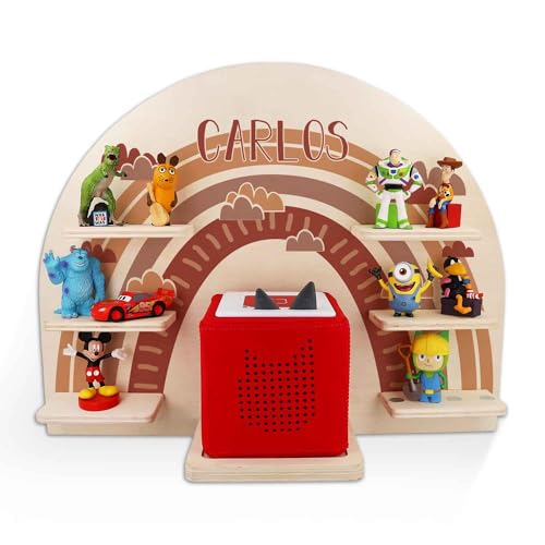 GRAVURZEILE Personalisiertes Toniebox Regal für Kinderzimmer - Personalisiert mit Namen - Wandregal zur Aufbewahrung von Musikbox und 24 Tonie Figuren - Magnetische Oberfläche - Farbe: Rot von GRAVURZEILE