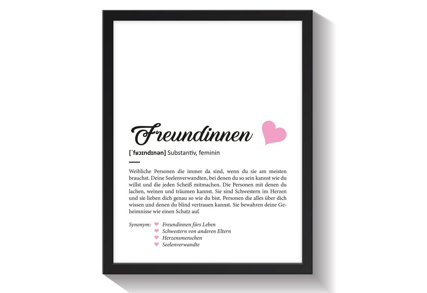 GRAVURZEILE Poster Definition Poster, Kunstdrucke auf DIN A4 Foto-Papier, Freundinnen Geschenk, Liebevolle Worterklärung im Duden-Format - Mit Rahmen von GRAVURZEILE