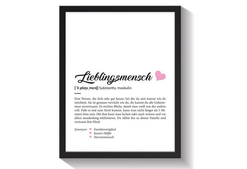 GRAVURZEILE Poster Definition Poster, Kunstdrucke auf DIN A4 Foto-Papier, Lieblingsmensch Geschenk, Liebevolle Worterklärung im Duden-Format - Ohne Rahmen von GRAVURZEILE