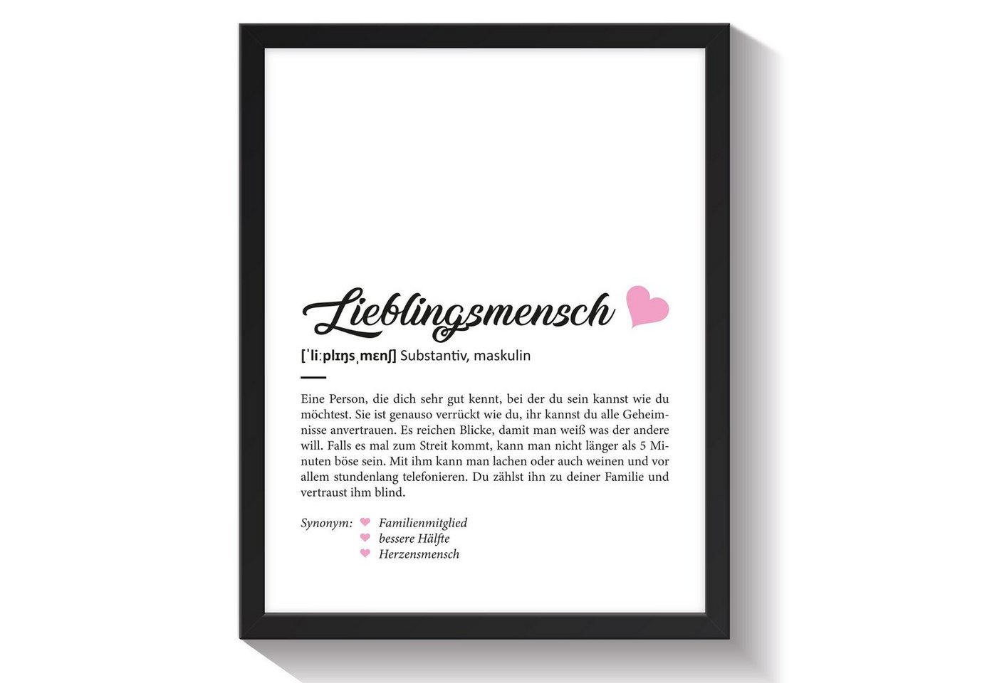 GRAVURZEILE Poster Definition Poster, Kunstdrucke auf DIN A4 Foto-Papier, Lieblingsmensch Geschenk, Liebevolle Worterklärung im Duden-Format - Mit Rahmen GRAVURZEILE Poster Definition Poster, Kunstdrucke auf DIN A4 Foto-Papier, Lieblingsmensch Geschenk, Liebevolle Worterklärung im Duden-Format - Mit Rahmen von GRAVURZEILE