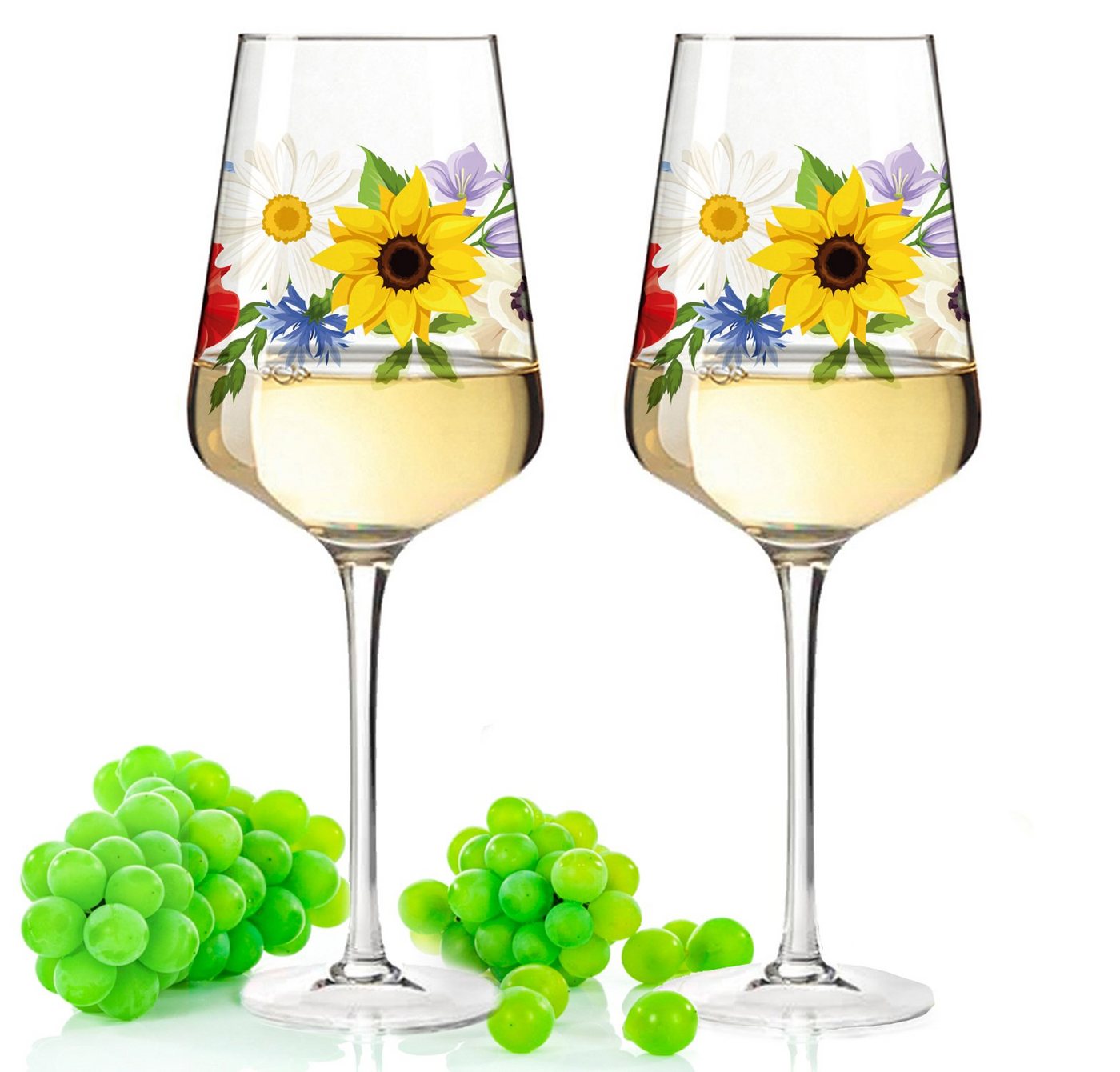 GRAVURZEILE Rotweinglas Leonardo Puccini Weinglas mit UV-Druck - Blumenbouquet Design, Glas, Sommerliche Weingläser mit Blumen für Aperol, Weißwein und Rotwein von GRAVURZEILE