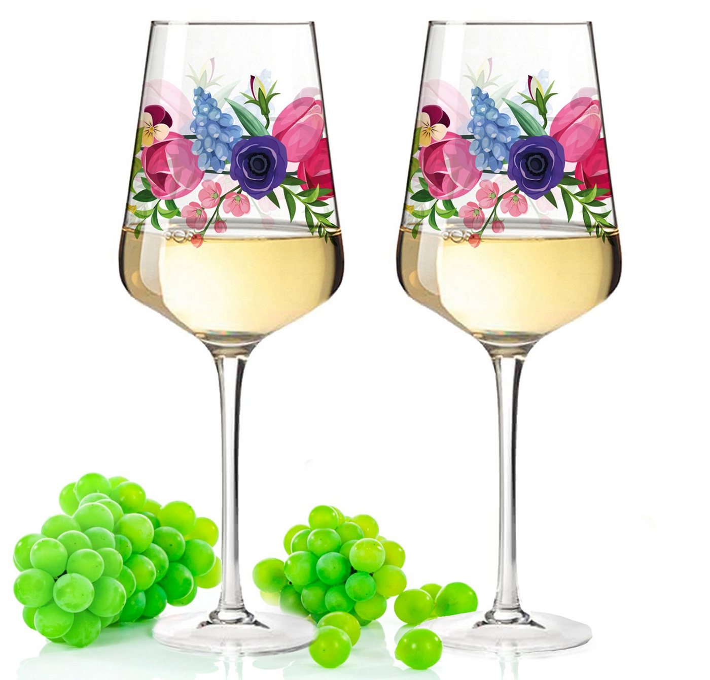 GRAVURZEILE Rotweinglas Leonardo Puccini Weinglas mit UV-Druck - Blumenbouquet Design, Glas, Sommerliche Weingläser mit Blumen für Aperol, Weißwein und Rotwein von GRAVURZEILE